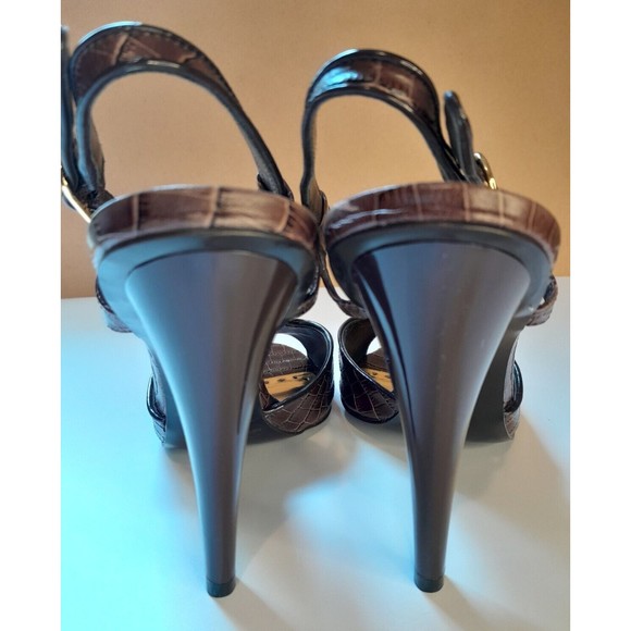BCBG Girls Size 8.5 Azria Croc-Embossed Brown Leather Slingback Heels - Picture 8 of 13